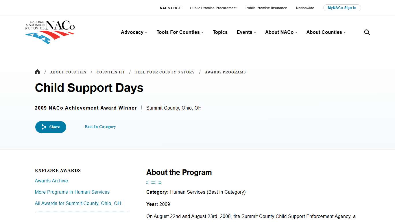 Child Support Days National Association of Counties